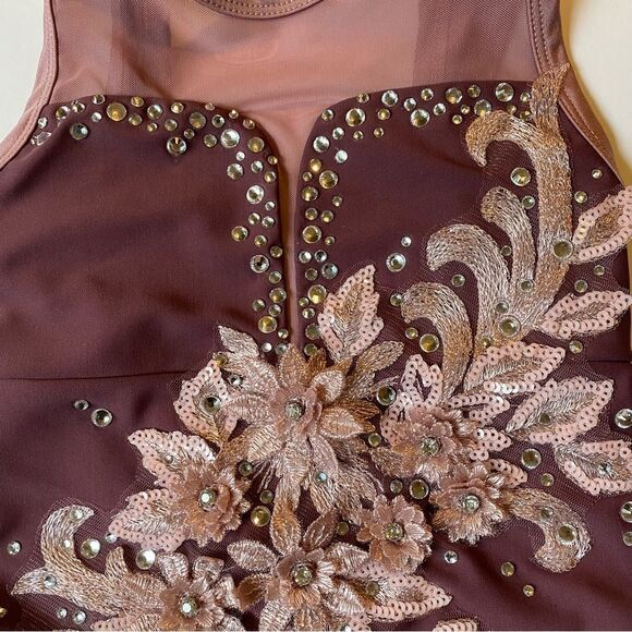 Five 5 Dance costume solo mauve mesh leotard custom rhinestone YXL XLC child - Picture 6 of 14